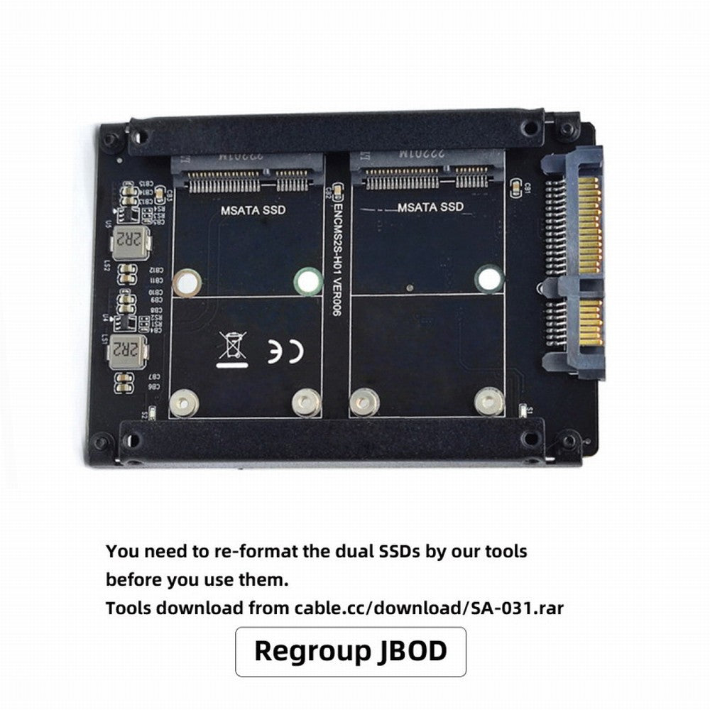 Chenyang Dual MSATA Mini-SATA SSD Card JBOD Raid0 Span Bridge to 2.5inch SATA Combo HDD Disk Drive Enclosure SA-049