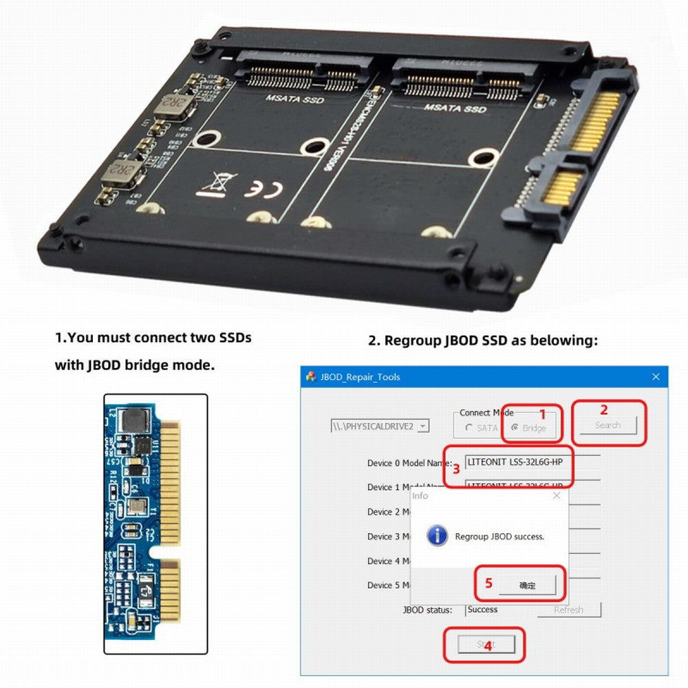 Chenyang Dual MSATA Mini-SATA SSD Card JBOD Raid0 Span Bridge to 2.5inch SATA Combo HDD Disk Drive Enclosure SA-049