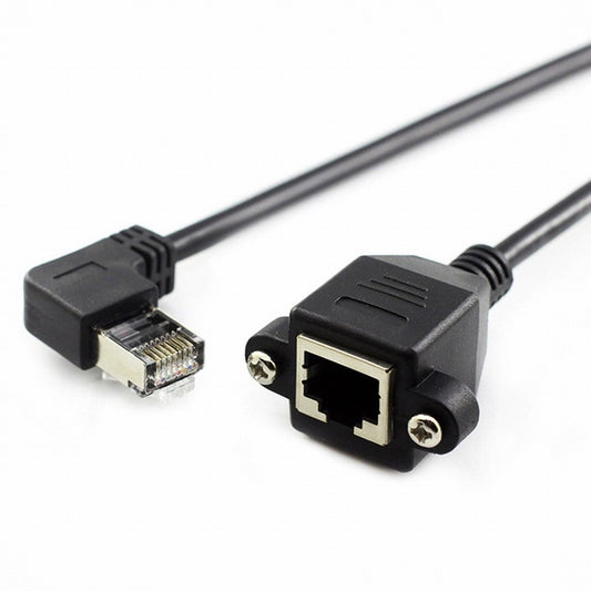 Chenyang Left Angled 90 Degree 8P8C FTP STP UTP Cat6 Male to Female Lan Ethernet Network Extension Cable with Panel Mount Holes UT-011-LE