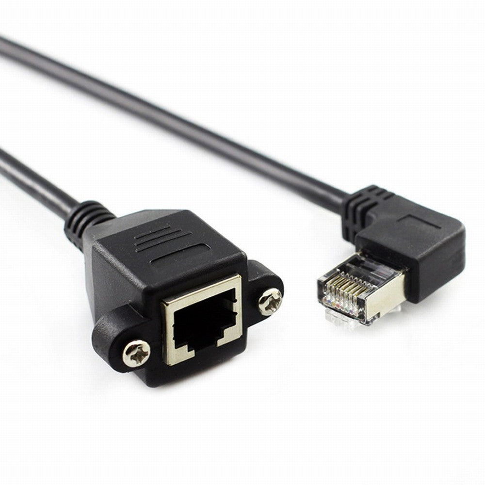 Chenyang Right Angled 90 Degree 8P8C FTP STP UTP Cat6 Male to Female Lan Ethernet Network Extension Cable with Panel Mount Holes UT-011-RI