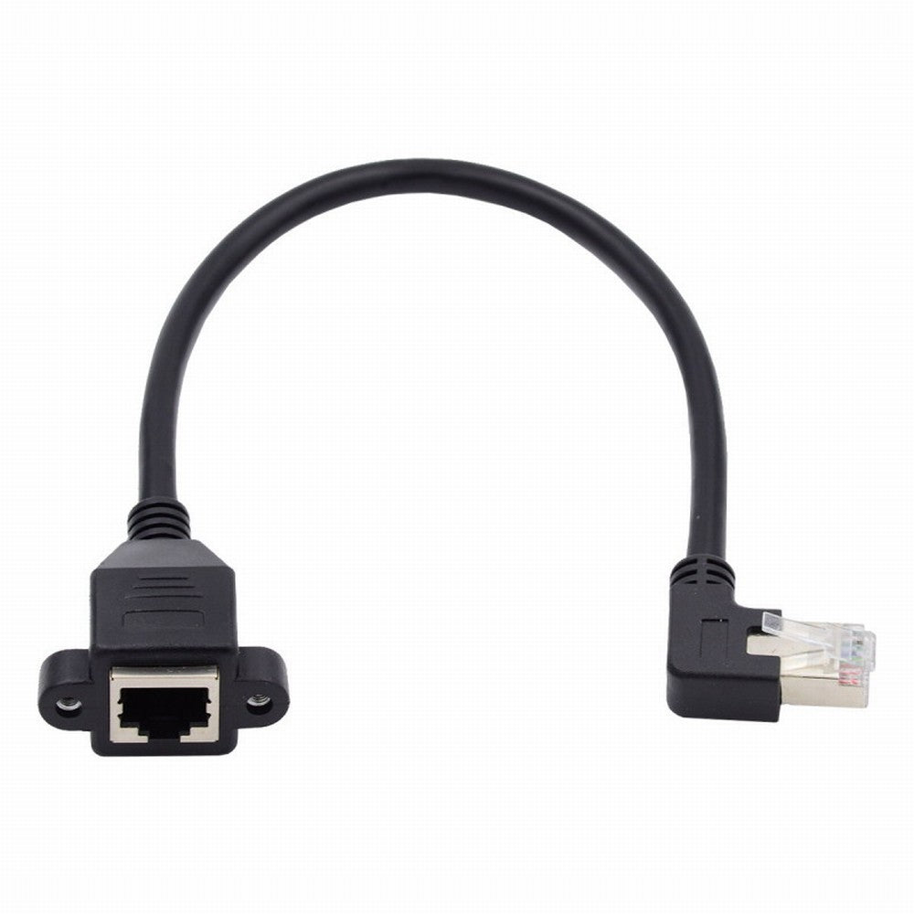 Chenyang Right Angled 90 Degree 8P8C FTP STP UTP Cat6 Male to Female Lan Ethernet Network Extension Cable with Panel Mount Holes UT-011-RI