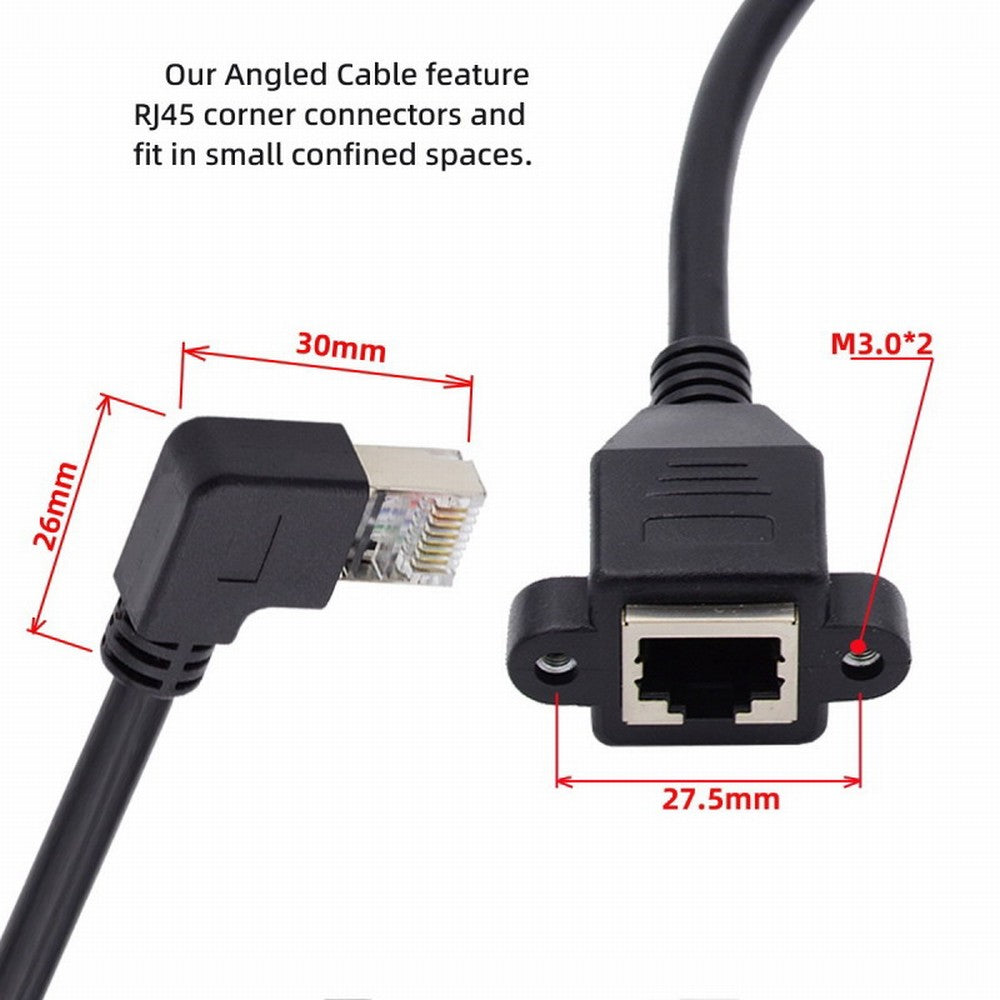 Chenyang Right Angled 90 Degree 8P8C FTP STP UTP Cat6 Male to Female Lan Ethernet Network Extension Cable with Panel Mount Holes UT-011-RI