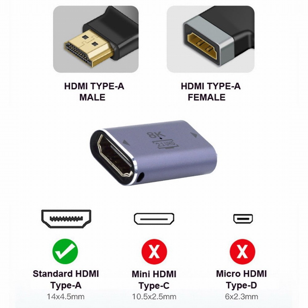 Chenyang HDMI Female to HDMI 2.1 Female UHD Extension Gold Converter Adapter Support 8K 60hz HDTV HD-008-8K