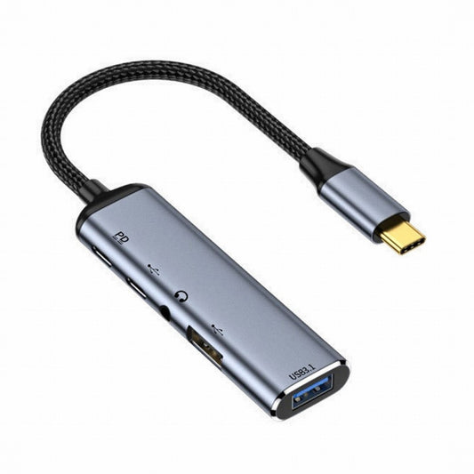 Chenyang USB-C Type-C to Audio 3.5MM Dual USB 3.0 HUB Converter Multiport Adapter with Female 100W PD Power Port UC-027-Y003