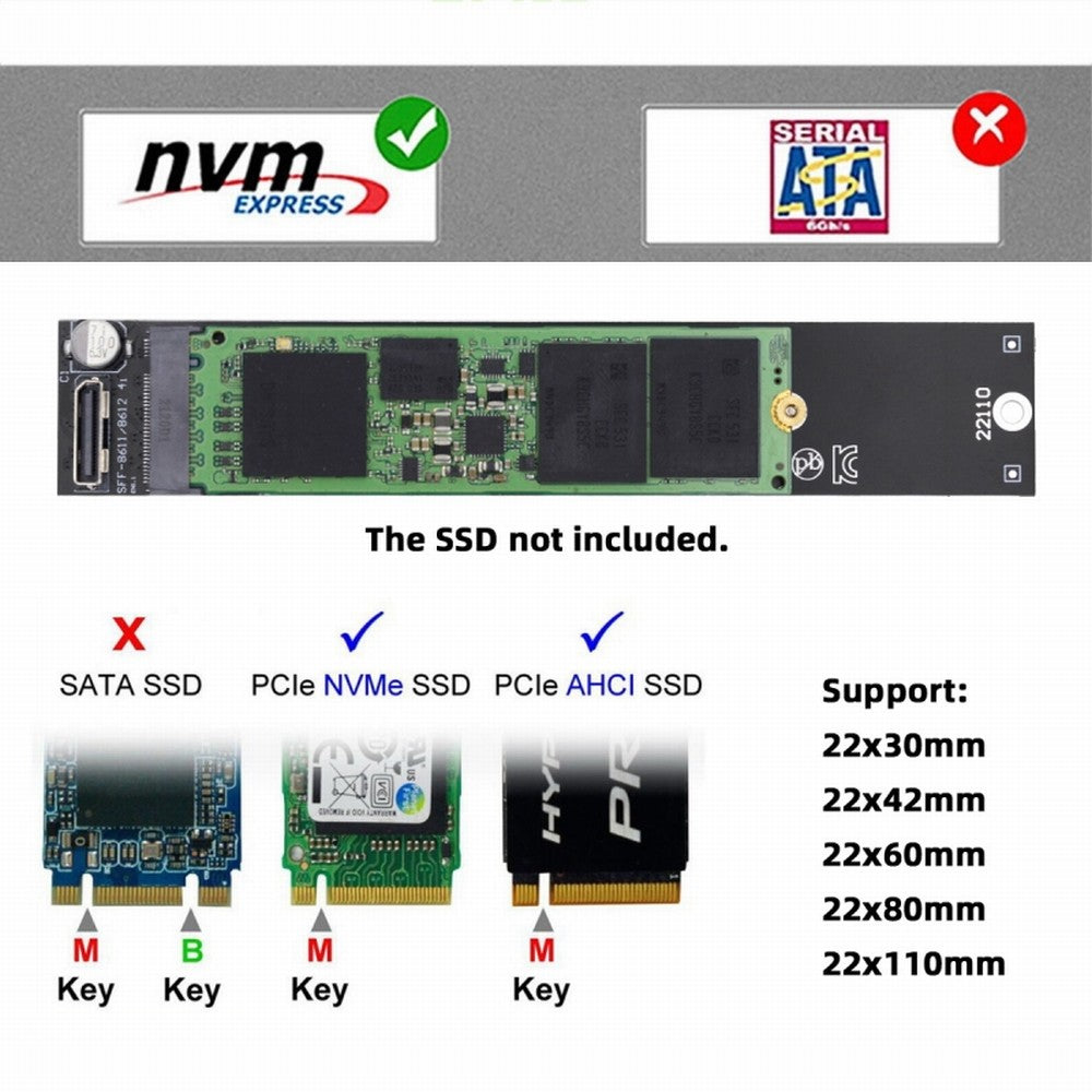 Chenyang Oculink SFF-8612 SFF-8611 to M.2 Kit NGFF M-Key to NVME PCIe SSD 2280 22110mm Adapter for Mainboard SF-046