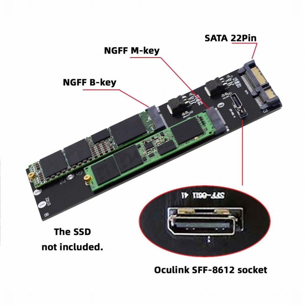 Chenyang Oculink SFF-8612 8611 to U.2 Kit M-Key to NVME PCIe SSD and NGFF to SATA Adapter for Mainboard SF-055