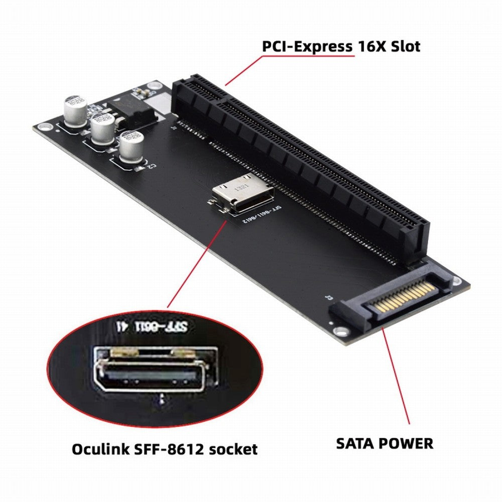 Chenyang Oculink SFF-8612 SFF-8611 to PCIE PCI-Express 16x 4x Adapter with SATA Power Port for Mainboard Graphics Card SF-056