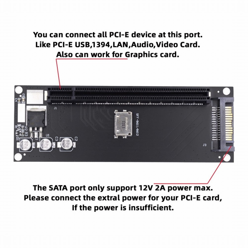 Chenyang Oculink SFF-8612 SFF-8611 to PCIE PCI-Express 16x 4x Adapter with SATA Power Port for Mainboard Graphics Card SF-056