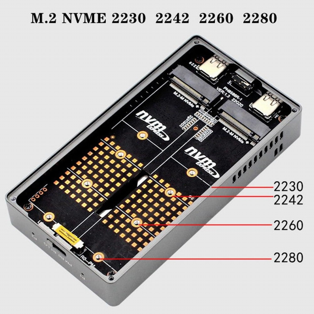 Chenyang Dual NVME M.2 NGFF M-Key to USB-C Type-C Raid0 Raid1 JBOD Big Enclosure 20Gbps with Fan Raid0 Hyper Adapter UC-031