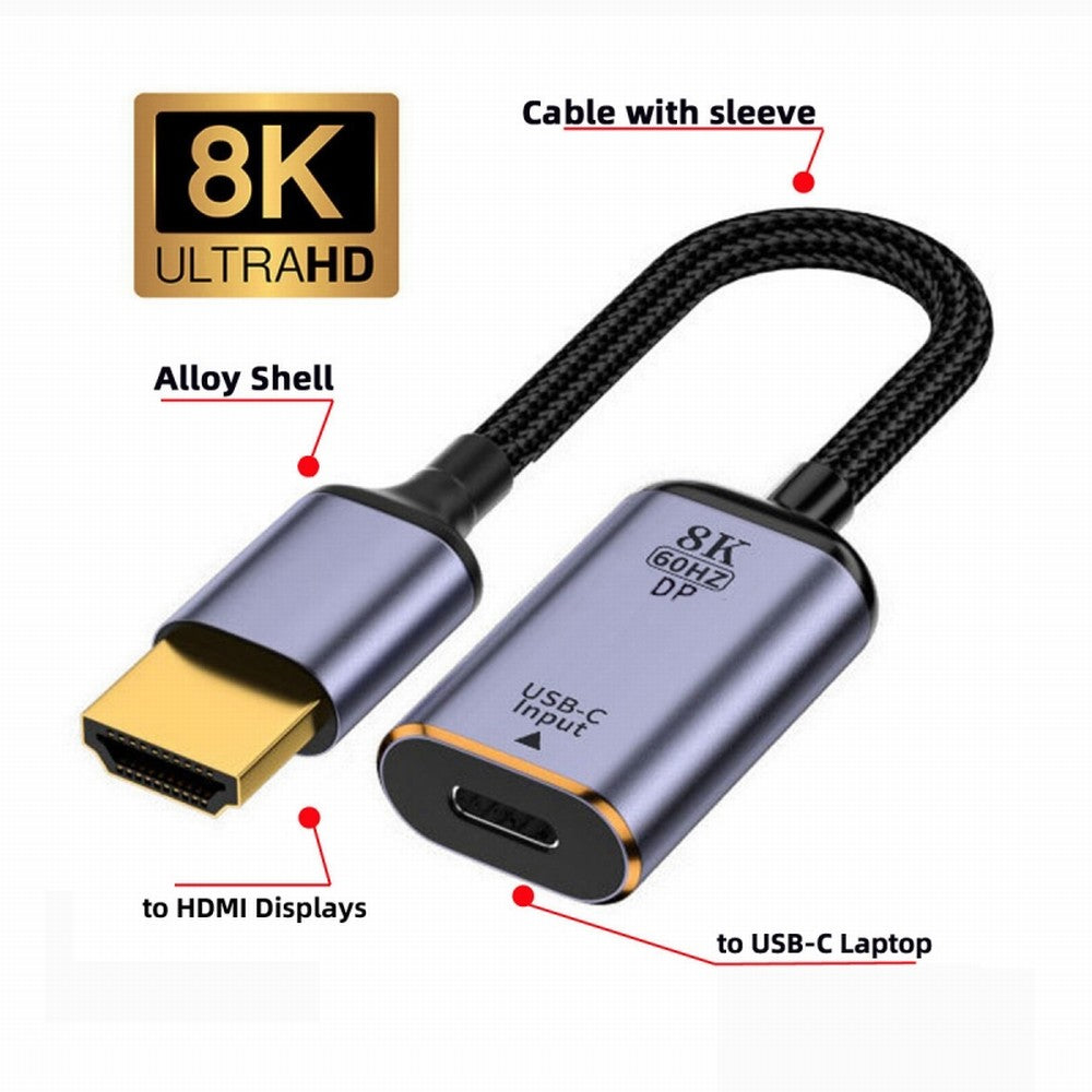 Chenyang USB-C Type C Female Source to HDMI Sink HDTV Cable 8K@60hz 4K@120hz for Tablet Phone Laptop UC-038-H8K