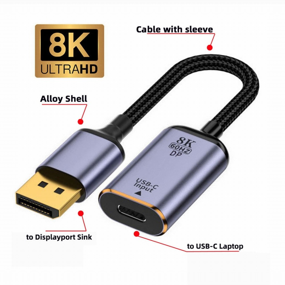 Chenyang USB-C Type C Female Source to Displayport DP 1.4 Sink HDTV Cable 8K@60hz 4K@120hz for Tablet Phone Laptop UC-038-D8K