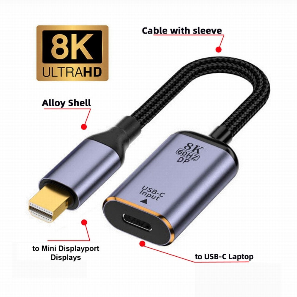 Chenyang USB-C Type C Female Source to Mini Displayport DP 1.4 Sink HDTV Cable 8K@60hz 4K@120hz for Tablet Phone Laptop UC-038-M8K