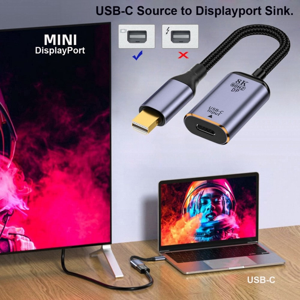 Chenyang USB-C Type C Female Source to Mini Displayport DP 1.4 Sink HDTV Cable 8K@60hz 4K@120hz for Tablet Phone Laptop UC-038-M8K