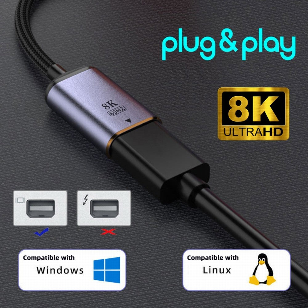 Chenyang USB-C Type C Female Source to Mini Displayport DP 1.4 Sink HDTV Cable 8K@60hz 4K@120hz for Tablet Phone Laptop UC-038-M8K