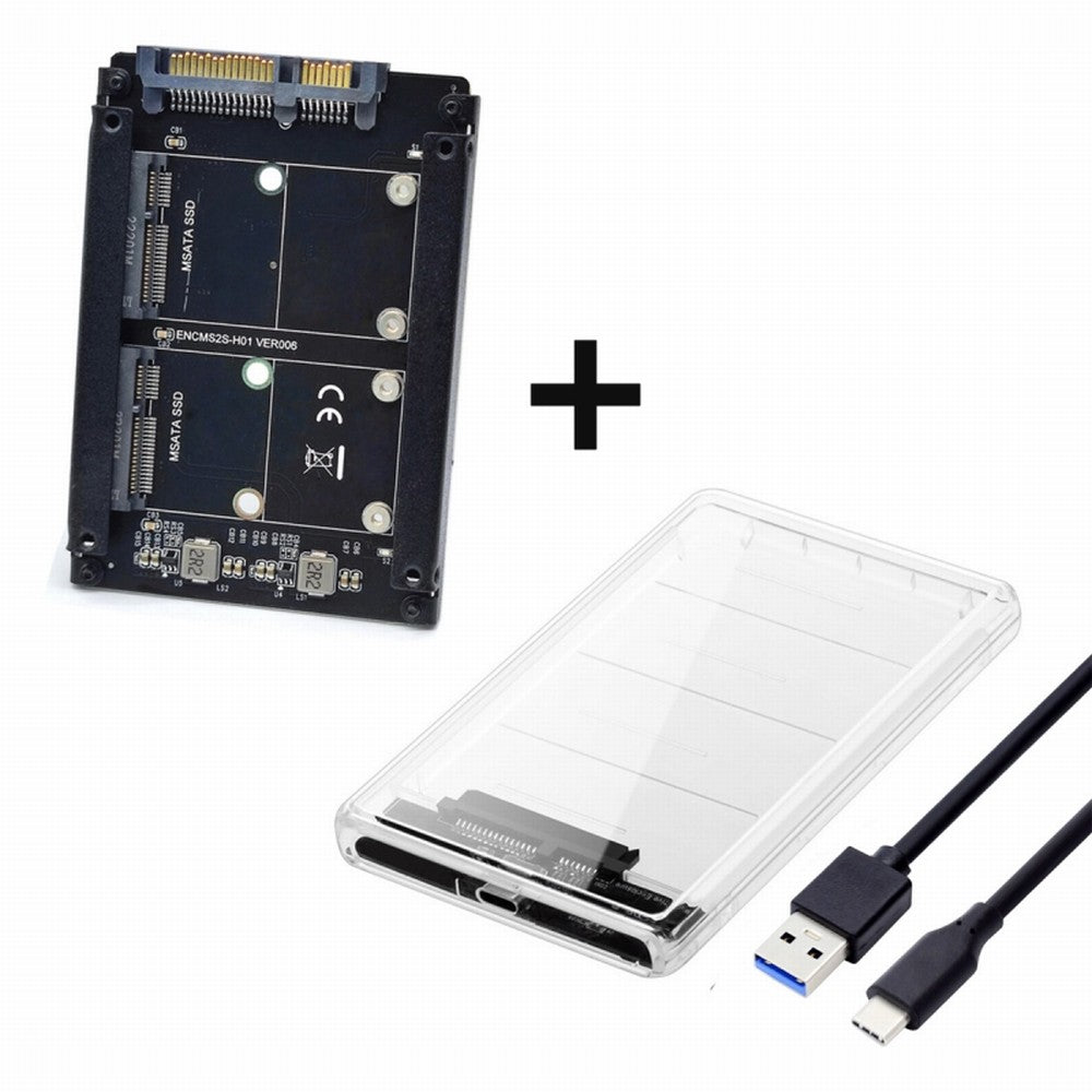 Chenyang Dual MSATA Mini-SATA SSD Card JBOD Raid0 Span Bridge to USB3.0 Type-C USB-C 2.5inch SATA Combo Enclosure SA-049+UC-079-WH