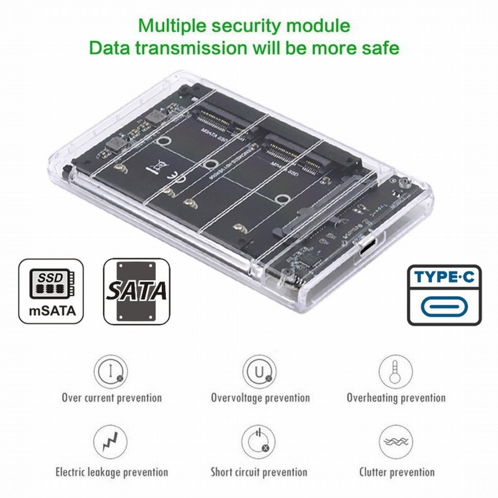 Chenyang Dual MSATA Mini-SATA SSD Card JBOD Raid0 Span Bridge to USB3.0 Type-C USB-C 2.5inch SATA Combo Enclosure SA-049+UC-079-WH