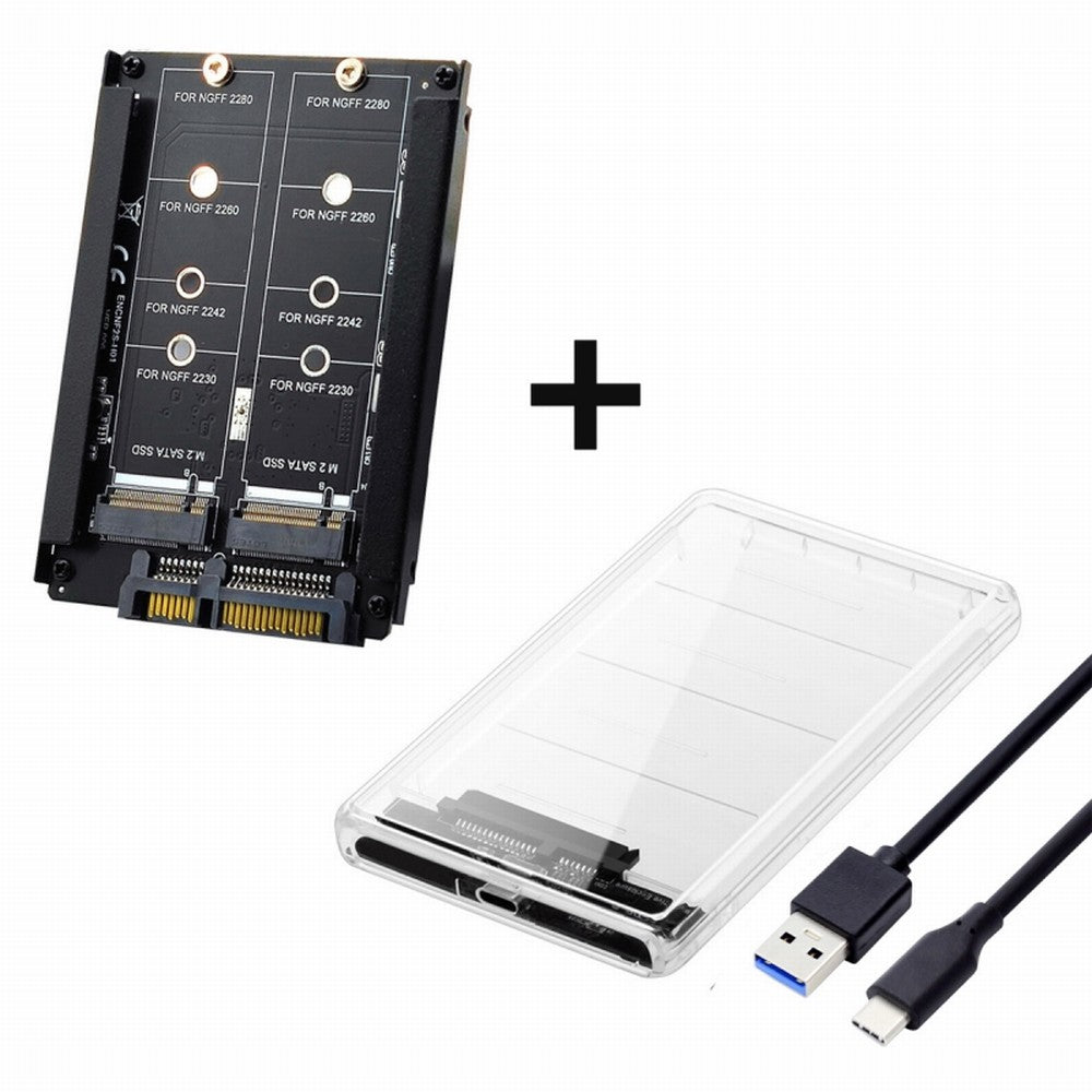 Chenyang Dual NGFF B+M-Key M.2 SSD Card JBOD Raid0 Span Bridge to USB3.0 Type-C USB-C 2.5inch SATA Combo Enclosure SA-031+UC-079-WH