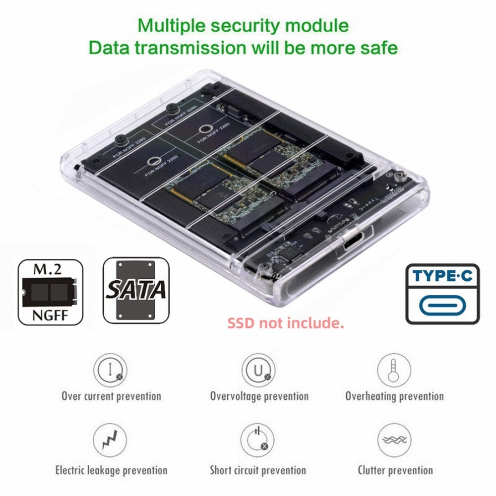 Chenyang Dual NGFF B+M-Key M.2 SSD Card JBOD Raid0 Span Bridge to USB3.0 Type-C USB-C 2.5inch SATA Combo Enclosure SA-031+UC-079-WH