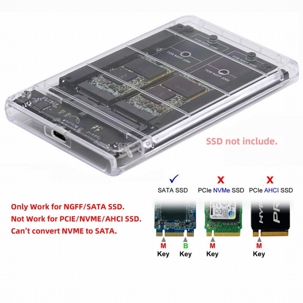 Chenyang Dual NGFF B+M-Key M.2 SSD Card JBOD Raid0 Span Bridge to USB3.0 Type-C USB-C 2.5inch SATA Combo Enclosure SA-031+UC-079-WH