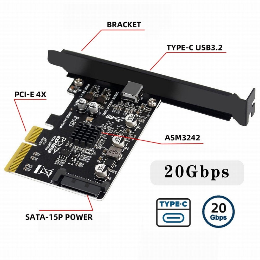 Chenyang USB 3.2 Gen2 Type-C 20Gbps USB-C to PCI-E 4X Express Card Adapter for Desktop Motherboard UC-104-CF