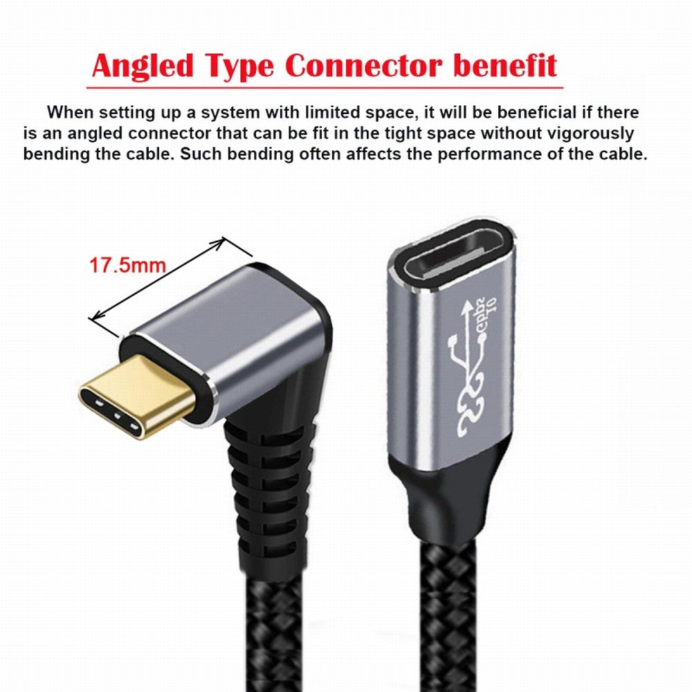 Chenyang Up Down Angled USB-C USB 3.1 Type C Male to Female Extension Data Cable 10Gbps 100W with Sleeve for Laptop CC-UC-058-UP