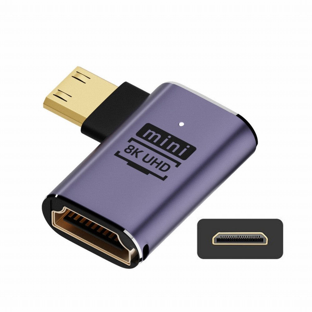 Chenyang Right Angled Mini HDMI Male to HDMI 2.1 Female UHD Extension Gold Converter Adapter Support 8K 60hz HDTV HD-038-C8K02