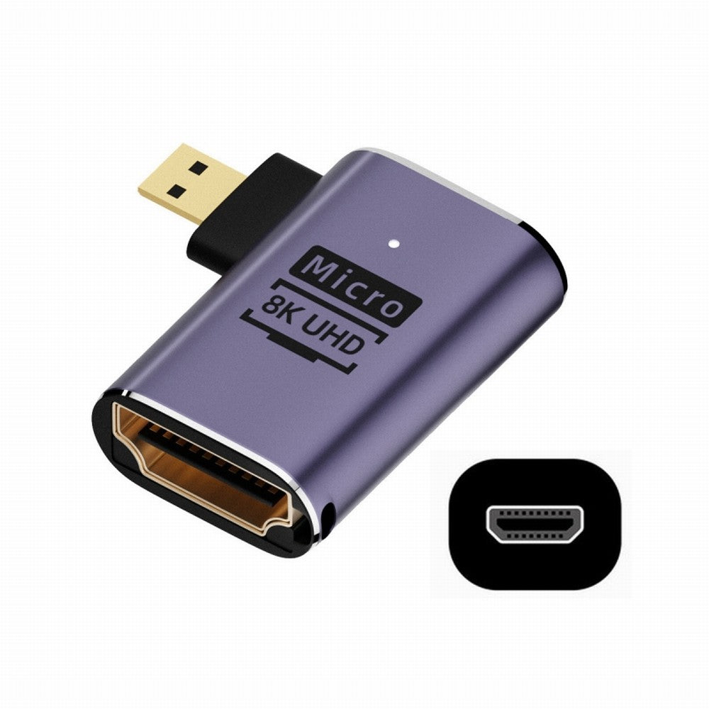 Chenyang Left Angled Micro HDMI Male to HDMI 2.1 Female UHD Extension Gold Converter Adapter Support 8K 60hz HDTV HD-023-D8K03