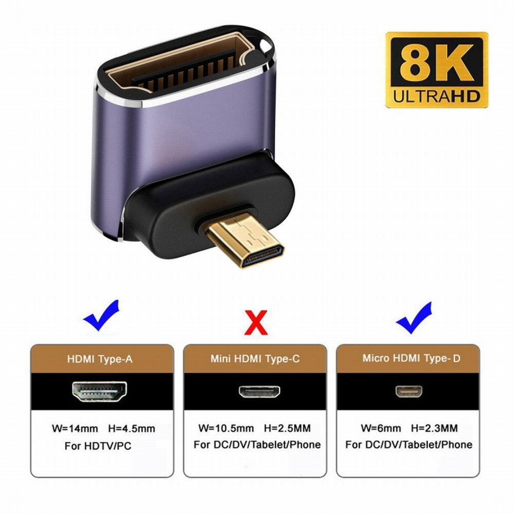 Chenyang Down Angled Micro HDMI Male to HDMI 2.1 Female UHD Extension Gold Converter Adapter Support 8K 60hz HDTV HD-023-D8K05