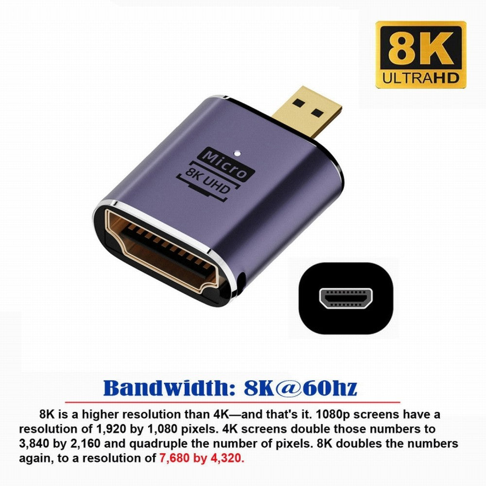 Chenyang Micro HDMI Male to HDMI 2.1 Female UHD Extension Gold Converter Adapter Support 8K 60hz HDTV HD-023-D8K01