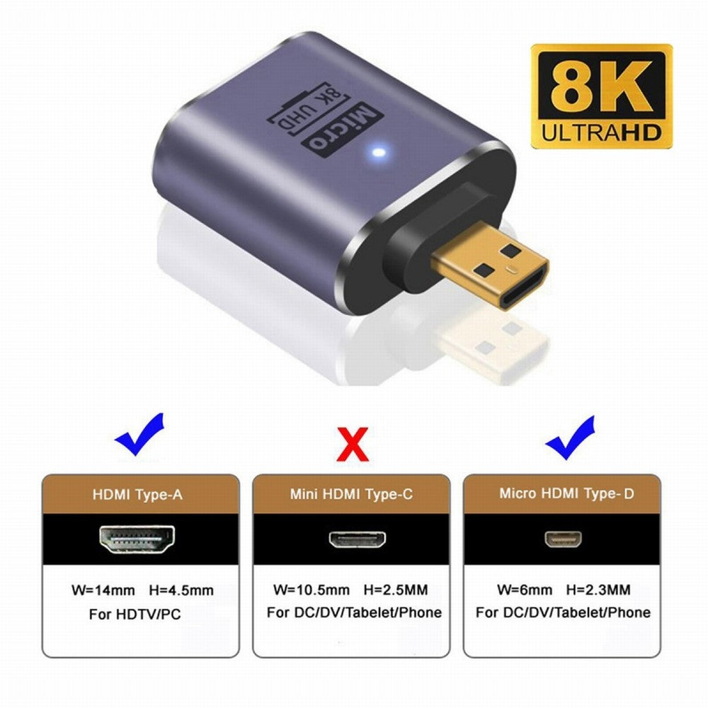 Chenyang Micro HDMI Male to HDMI 2.1 Female UHD Extension Gold Converter Adapter Support 8K 60hz HDTV HD-023-D8K01