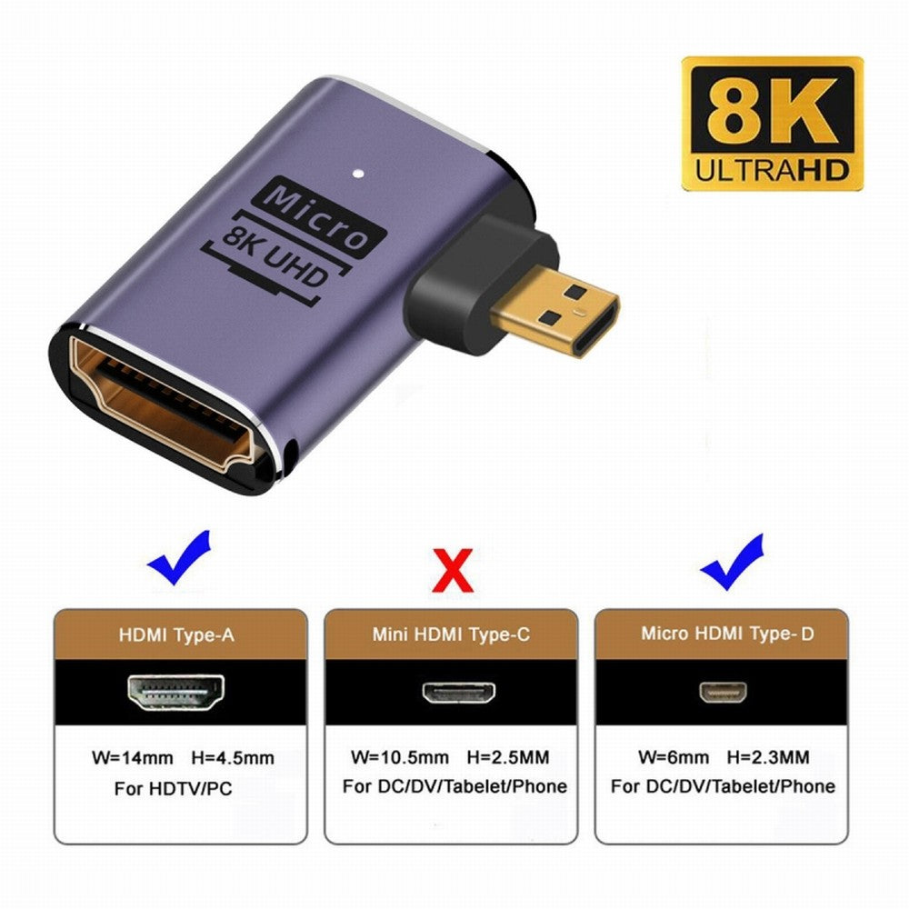 Chenyang Right Angled Micro HDMI Male to HDMI 2.1 Female UHD Extension Gold Converter Adapter Support 8K 60hz HDTV HD-023-D8K02