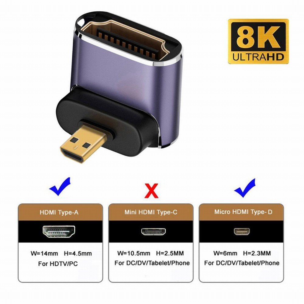 Chenyang Up Angled Micro HDMI Male to HDMI 2.1 Female UHD Extension Gold Converter Adapter Support 8K 60hz HDTV HD-023-D8K04