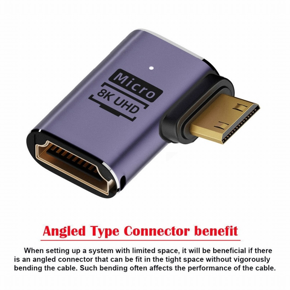 Chenyang Left Angled Mini HDMI Male to HDMI 2.1 Female UHD Extension Gold Converter Adapter Support 8K 60hz HDTV HD-038-C8K03