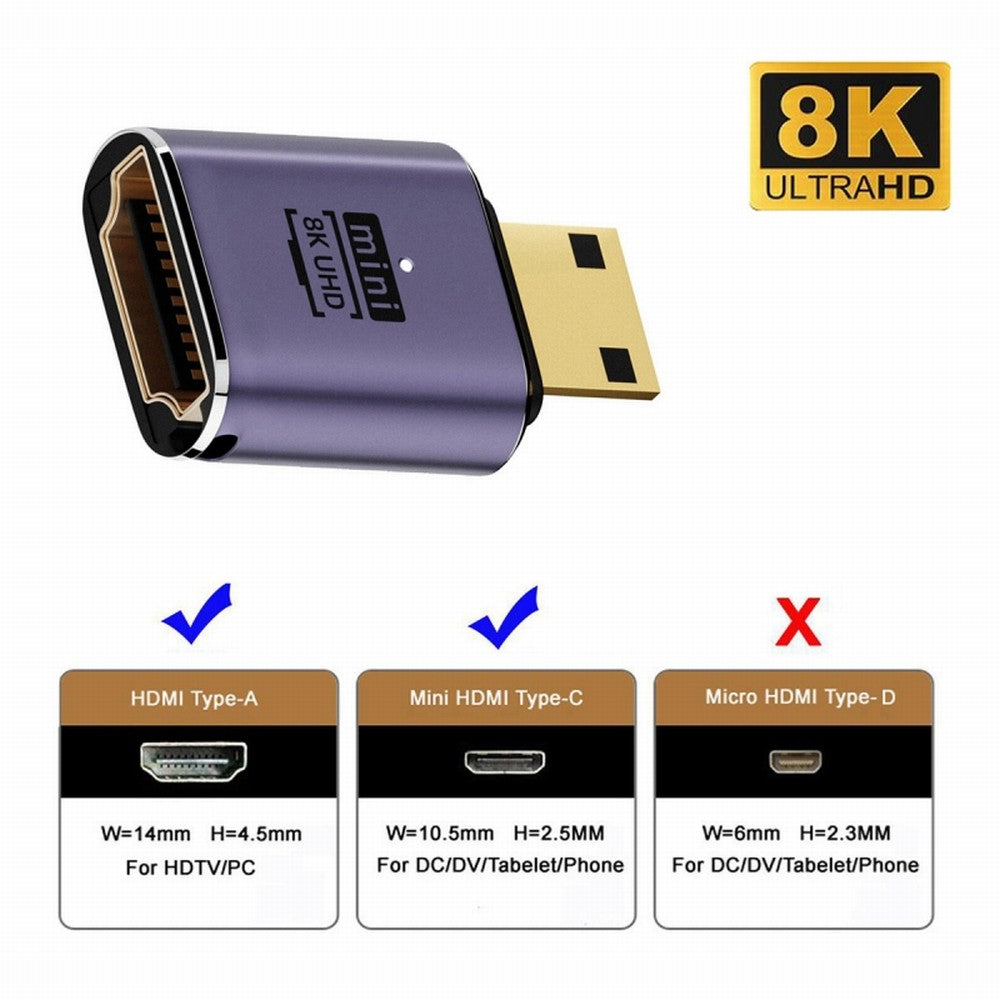 Chenyang Mini HDMI Male to HDMI 2.1 Female UHD Extension Gold Converter Adapter Support 8K 60hz HDTV HD-038-C8K01