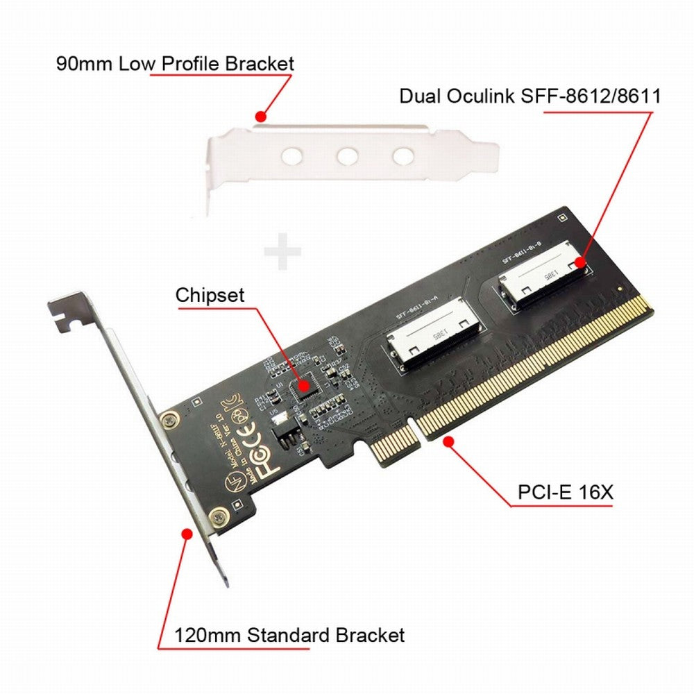 Chenyang PCIE PCI-Express 16x to Dual Oculink SFF-8612 SFF-8611 8x VROC Adapter for Mainboard SSD Graphics Card SF-057-2P