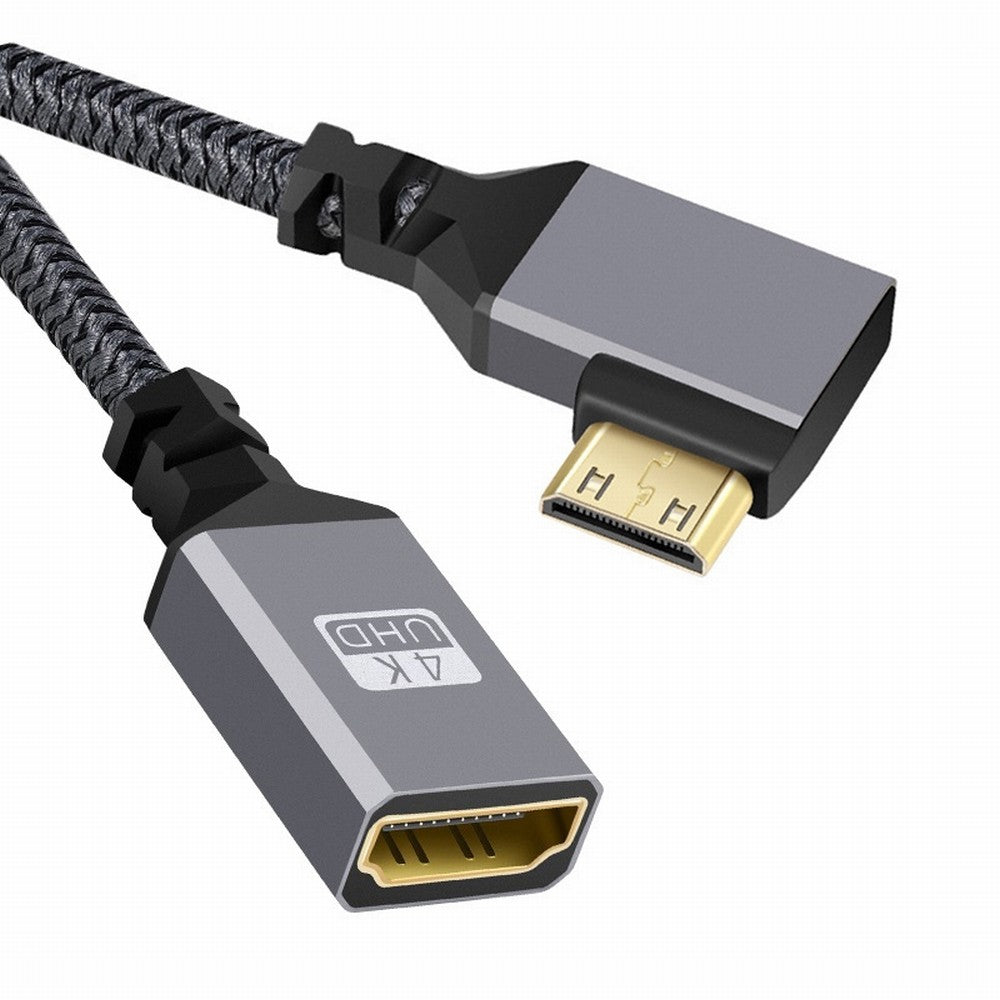 Chenyang 4K Type-C MINI HDMI 1.4 Male 90 Degree Left Angled to HDMI Female Extension Cable for DV MP4 Camera DC Laptop HD-004-LE