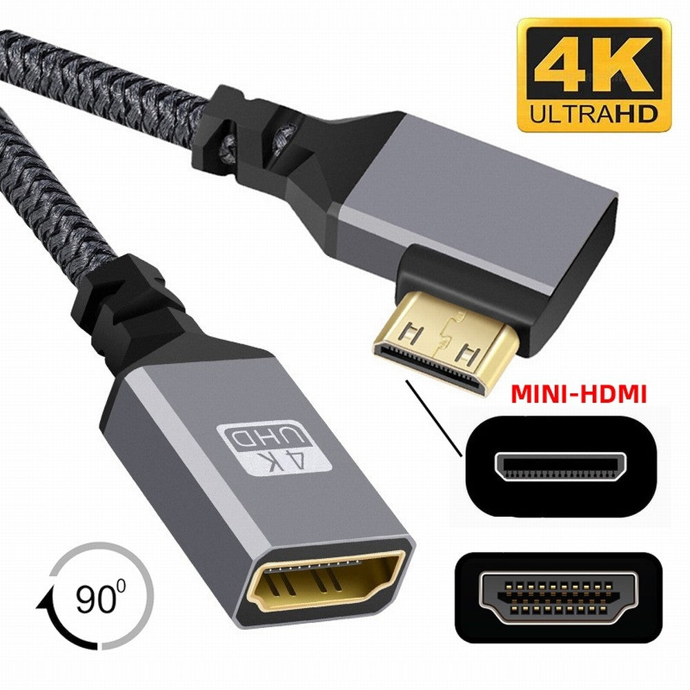 Chenyang 4K Type-C MINI HDMI 1.4 Male 90 Degree Left Angled to HDMI Female Extension Cable for DV MP4 Camera DC Laptop HD-004-LE