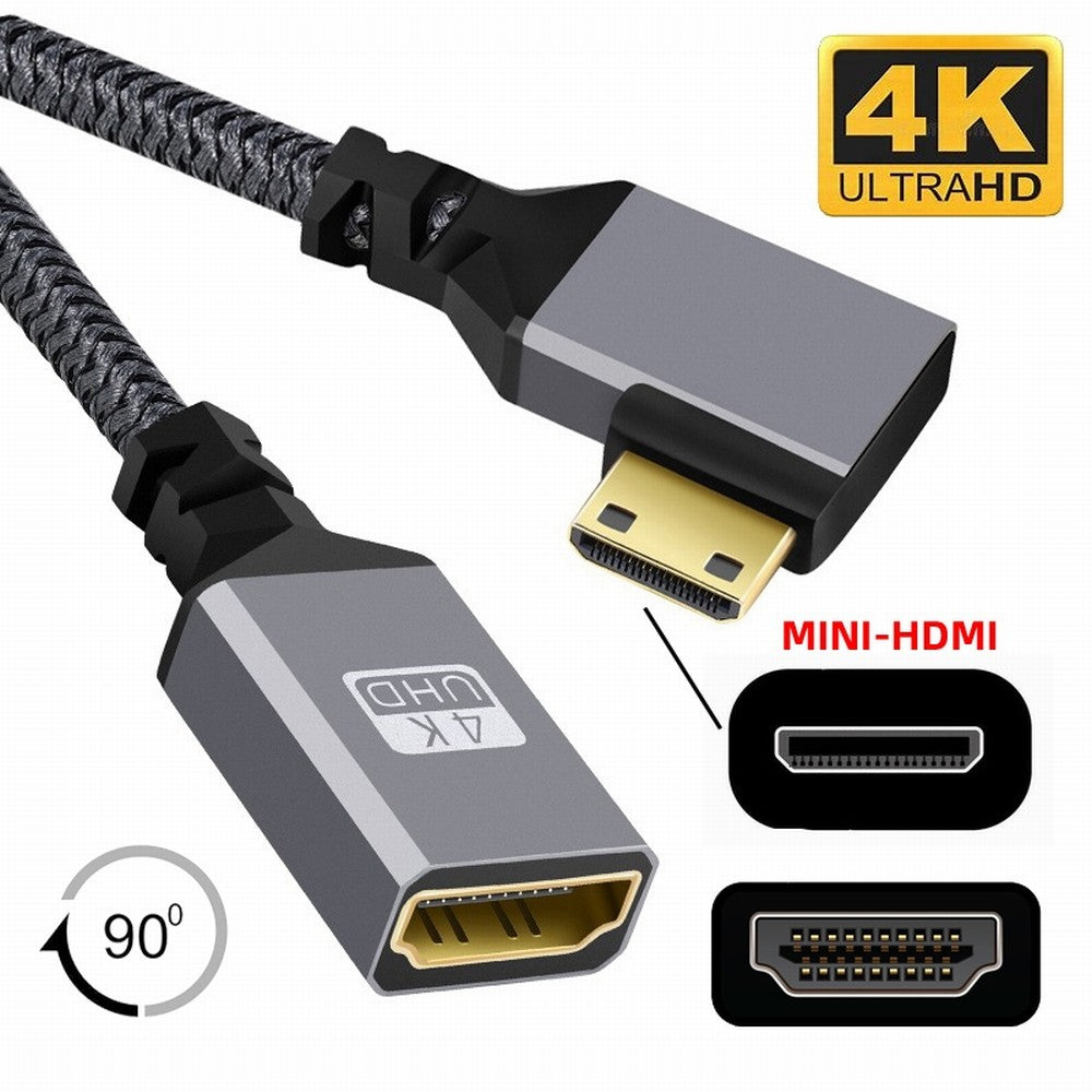 Chenyang 4K Type-C MINI HDMI 1.4 Male 90 Degree Right Angled to HDMI Female Extension Cable for DV MP4 Camera DC Laptop HD-004-RI