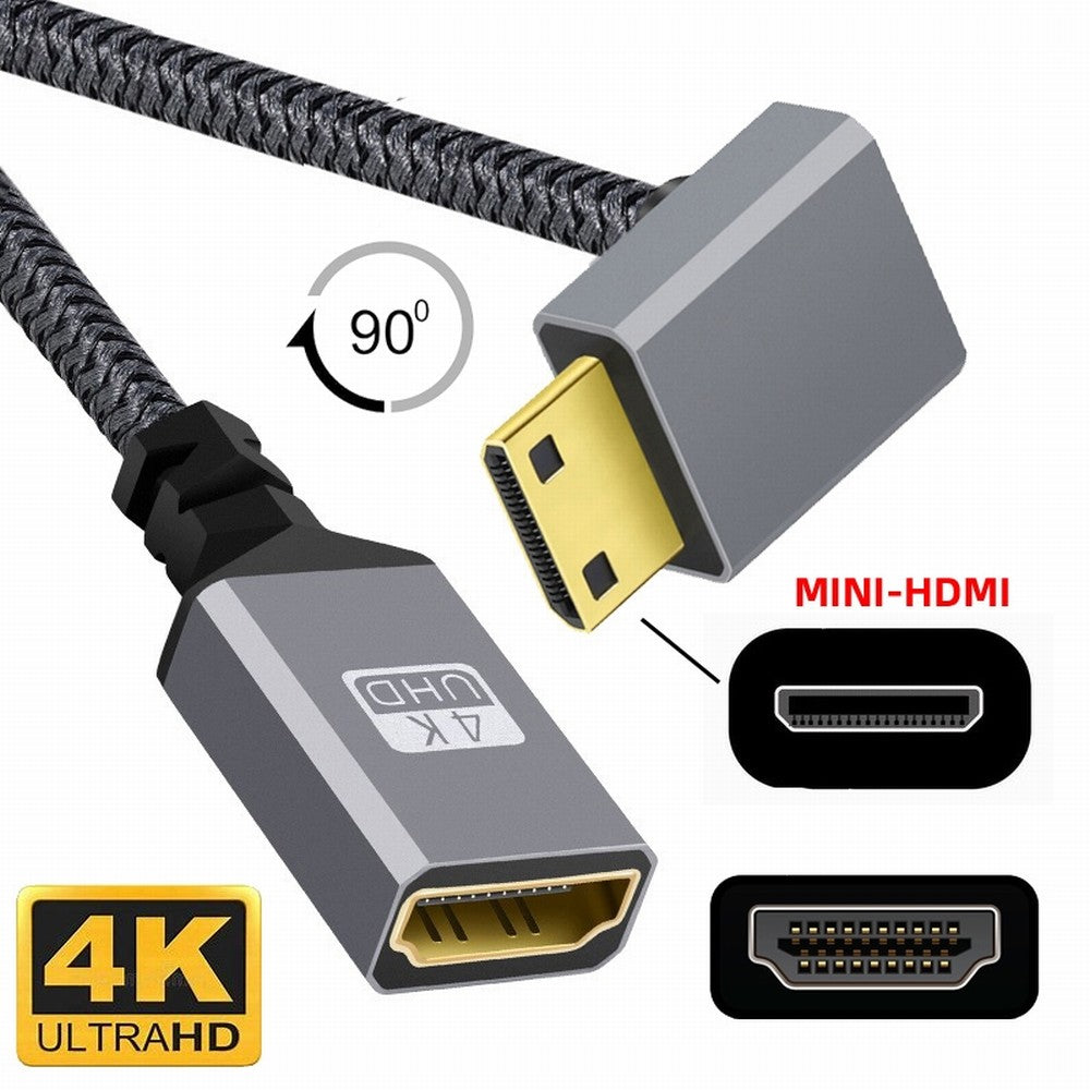 Chenyang 4K Type-C MINI HDMI 1.4 Male 90 Degree Down Angled to HDMI Female Extension Cable for DV MP4 Camera DC Laptop HD-004-DN