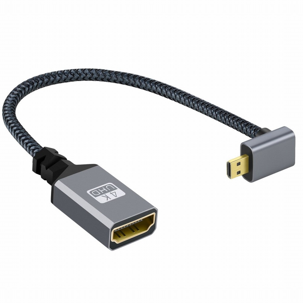 Chenyang 4K Type-D Micro HDMI 1.4 Male 90 Degree Down Angled to HDMI Female Extension Cable for DV MP4 Camera DC Laptop HD-012-DN