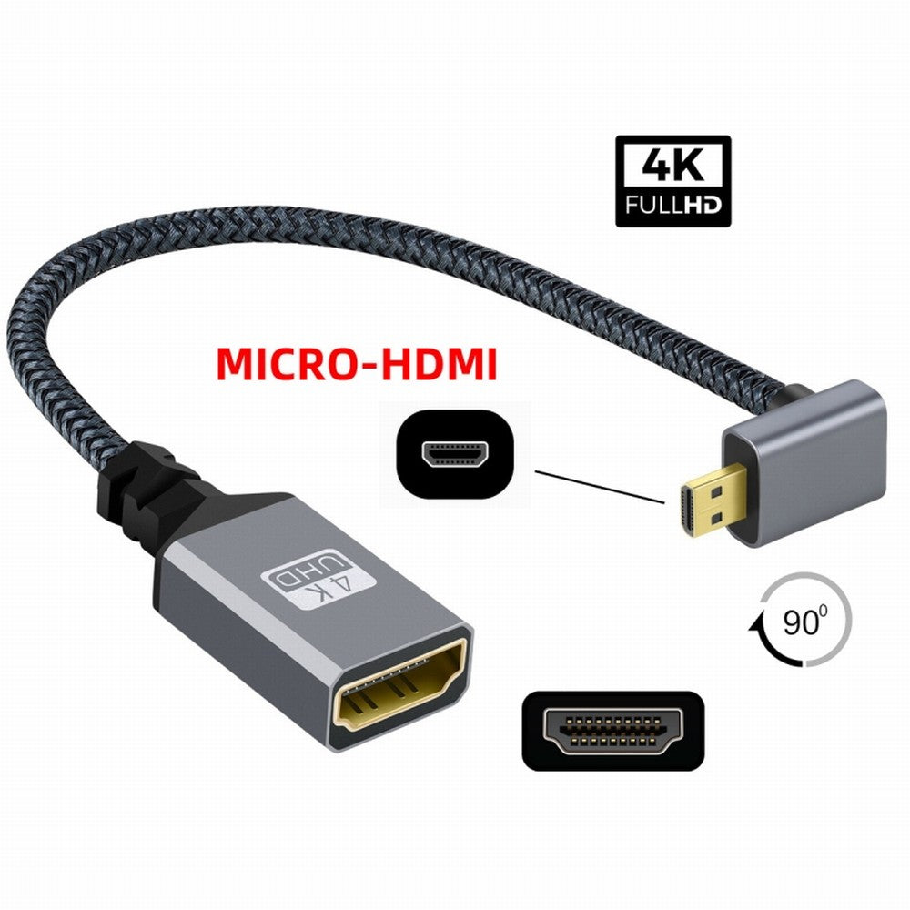 Chenyang 4K Type-D Micro HDMI 1.4 Male 90 Degree Down Angled to HDMI Female Extension Cable for DV MP4 Camera DC Laptop HD-012-DN