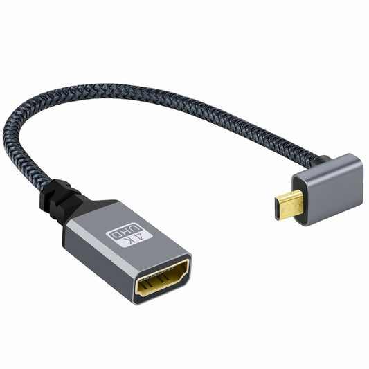 Chenyang 4K Type-D Micro HDMI 1.4 Male 90 Degree Up Angled to HDMI Female Extension Cable for DV MP4 Camera DC Laptop HD-012-UP