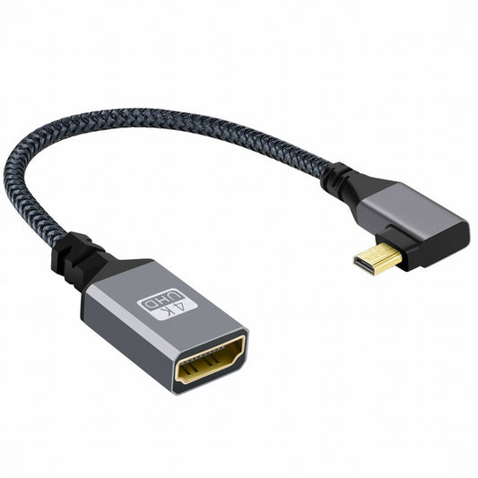 Chenyang 4K Type-D Micro HDMI 1.4 Male 90 Degree Left Angled to HDMI Female Extension Cable for DV MP4 Camera DC Laptop HD-012-LE