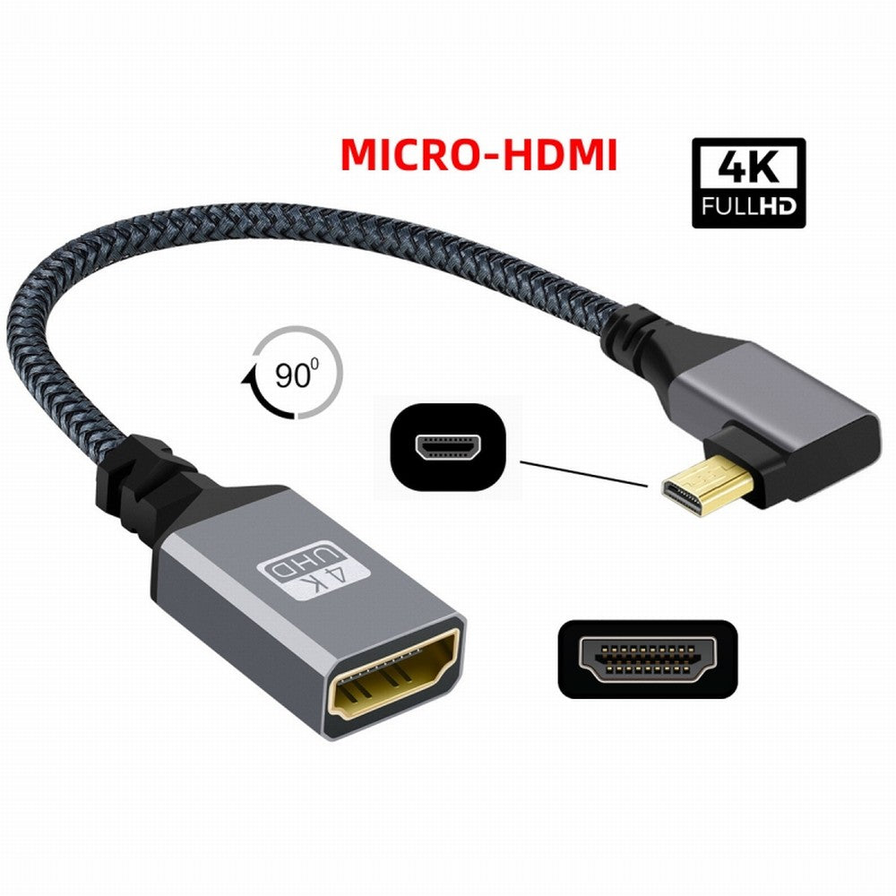 Chenyang 4K Type-D Micro HDMI 1.4 Male 90 Degree Left Angled to HDMI Female Extension Cable for DV MP4 Camera DC Laptop HD-012-LE