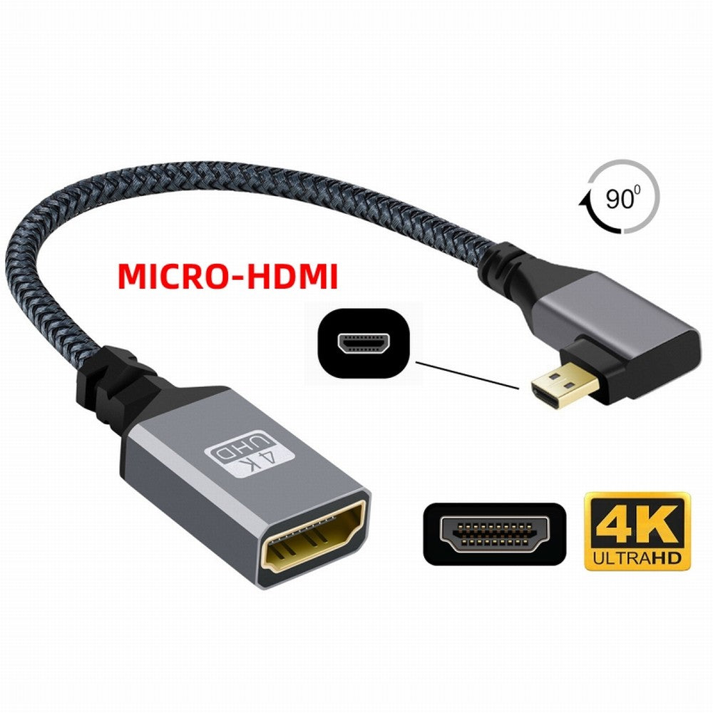 Chenyang 4K Type-D Micro HDMI 1.4 Male 90 Degree Right Angled to HDMI Female Extension Cable for DV MP4 Camera DC Laptop HD-012-RI