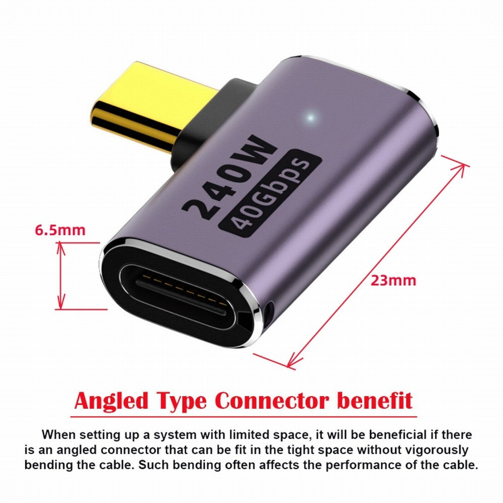 Chenyang USB4 Type C Male to Female 240W Power 40Gbps Data 8K Video Adapter Left Right Angled for NS Phone Laptop UC-025-RI