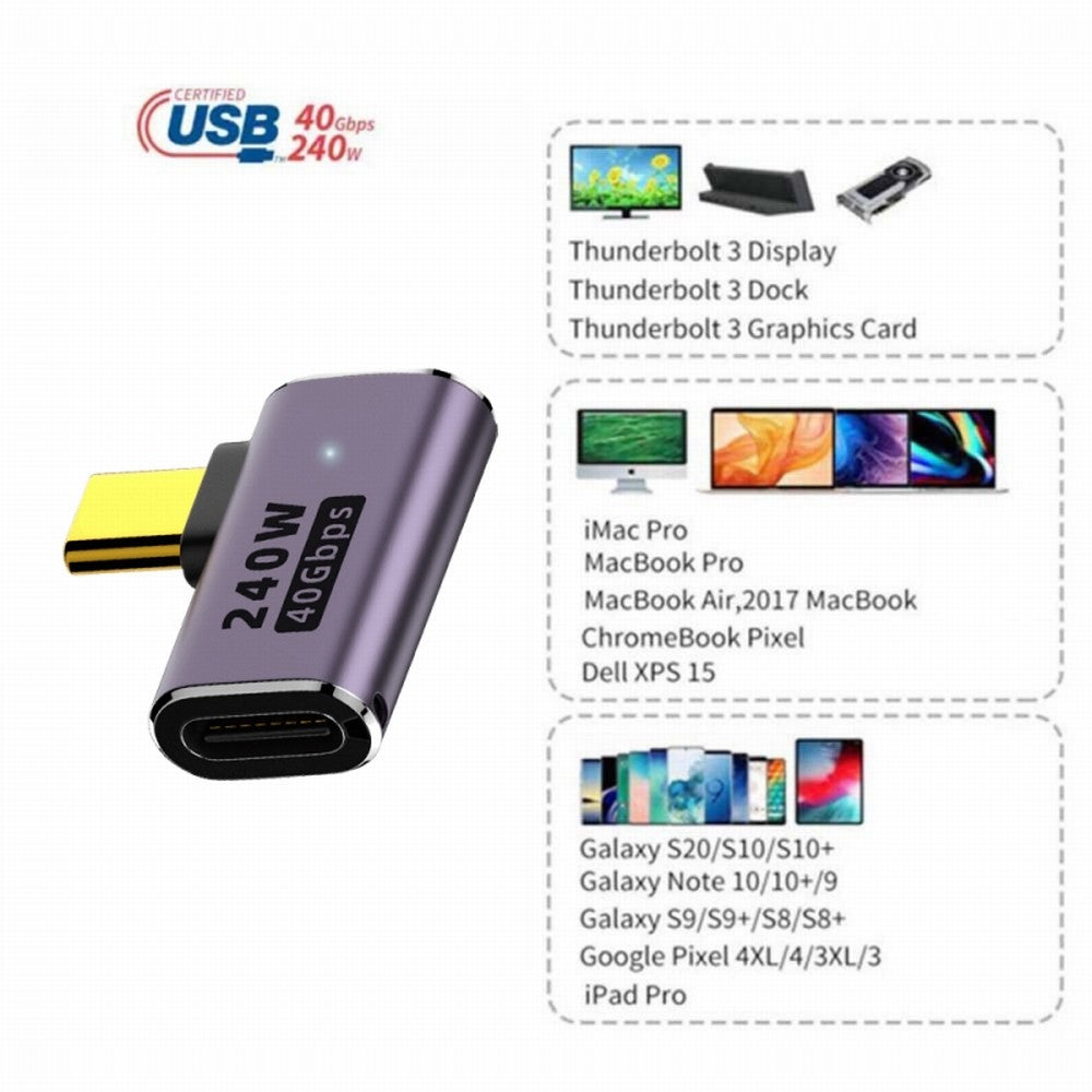 Chenyang USB4 Type C Male to Female 240W Power 40Gbps Data 8K Video Adapter Left Right Angled for NS Phone Laptop UC-025-RI