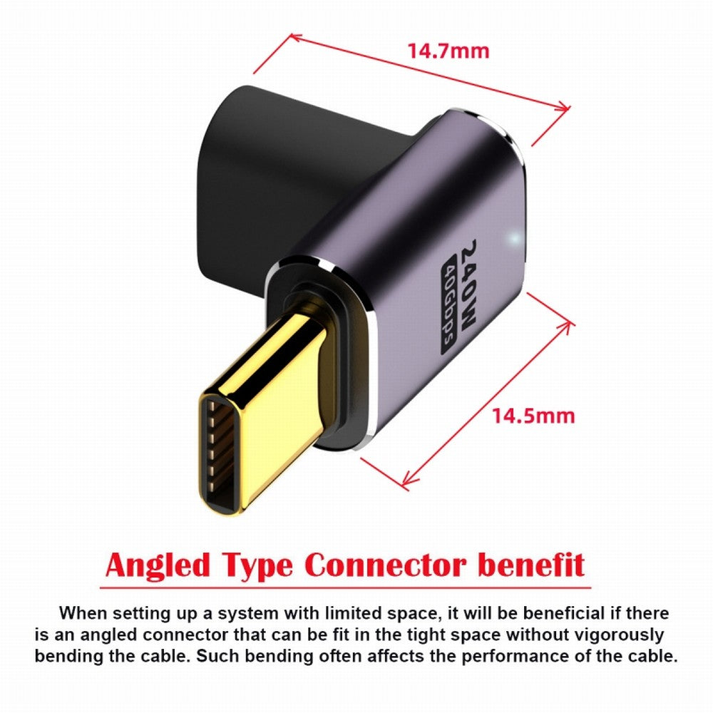 Chenyang USB4 Type C Male to Female 240W Power 40Gbps Data 8K Video Adapter Low Profile Up Down Angled for NS Phone Laptop UC-025-DN