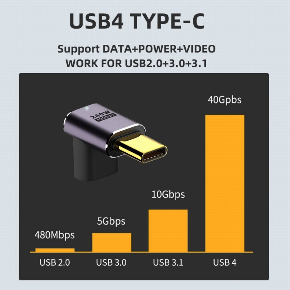 Chenyang USB4 Type C Male to Female 240W Power 40Gbps Data 8K Video Adapter Low Profile Up Down Angled for NS Phone Laptop UC-025-DN