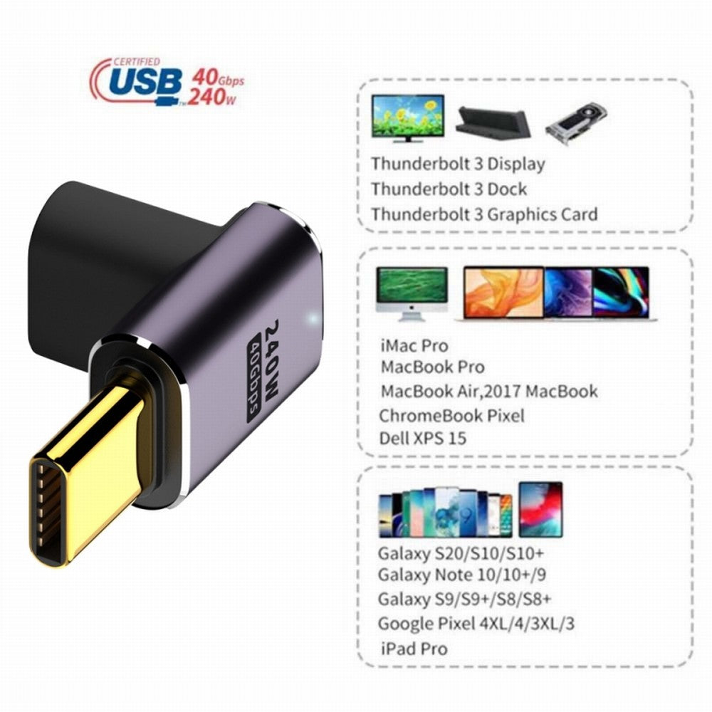 Chenyang USB4 Type C Male to Female 240W Power 40Gbps Data 8K Video Adapter Low Profile Up Down Angled for NS Phone Laptop UC-025-DN